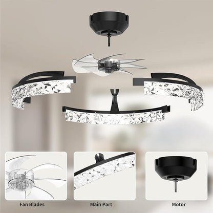 Aphyni Ceiling Fans with Lights and Remote, Crystal-Edged Modern Flush Mount LED Fan Light, 6 Wind Speeds Low Profile Fandelier Ceiling Fan with Light for Bedroom, 3000-6500K Dimmable (19.7" Black)