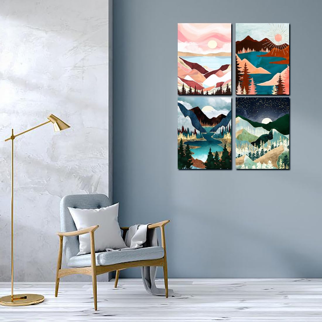 Muzagroo Art Diamond Painting Kits for Adults, DIY 5D Diamond Art Kits for Beginners, Abstract Landscape Arts and Crafts for Living Room, 4 PCS Kids Room Wall Art