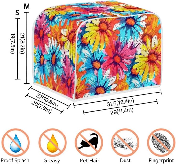 4 Slice Toaster Cover - Van Gogh Style Sunflower Dust Cover, Yellow Oil Painting Flowers for Microwave Oven