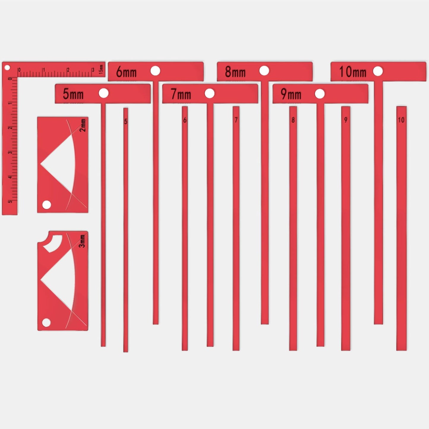 15-Piece Book Binding Ruler Set, Includes T-Shaped, Cutting Angle, and L Rulers, Acrylic Material (Fluorescent Pink)