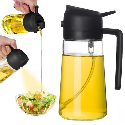 Oil Dispenser Bottle Glass Olive Oil Sprayer 2 Pcs: 2 in 1 Olive Oil Dispenser Bottle, Premium Oil Sprayer for Cooking, Glass Oil Spray Bottle for Air Fryer Salad BBQ Baking-470ml
