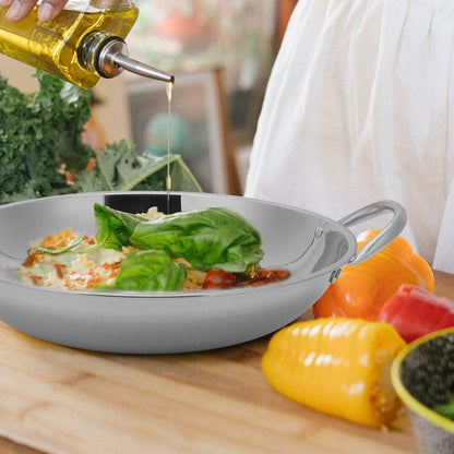 BESTonZON Stainless Steel Paella Pan, 26cm Skillet Pan, Restaurant Cooking Pans for Outdoors, Camping, Parties