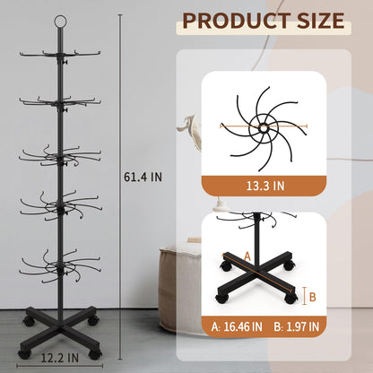 Flenpptly 2 Pack Retail Display Stand, 5-Tier Rotating Display Rack for Store Display, Movable and Adjustable Spinning Display Stand for Earrings, Jewelry, Keychains, Socks Display (2 Pack Black)