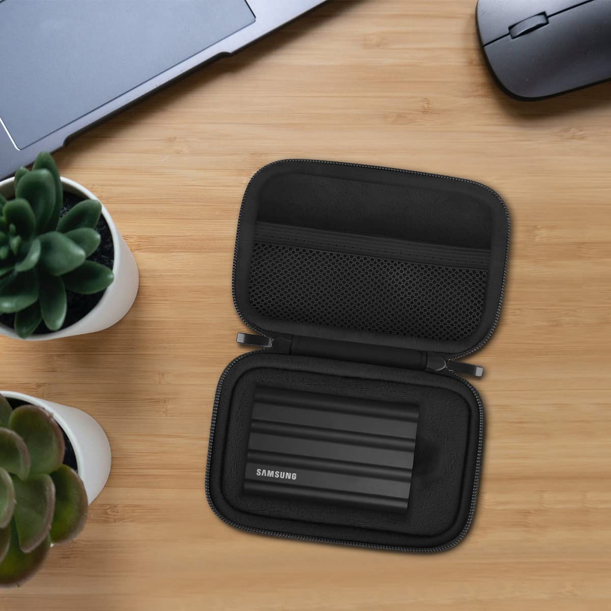 Lacdo Hard Carrying Case for Samsung T7 Shield/Samsung T7 / Touch Portable Solid State Drives 500GB 1TB 2TB 4TB USB 3.2 External SSD Hard EVA Shockproof Storage Travel Bag, Black+Black
