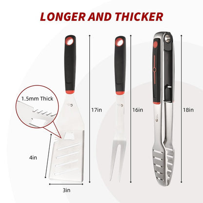 CuCut BBQ Tools Set, 4 PCS Heavy Duty Stainless Steel Spatula, Fork, Tongs with Portable Bag, Essential Accessories for Barbecue Outdoor Grill, Grilling Gifts for Men Dad Camp Chef