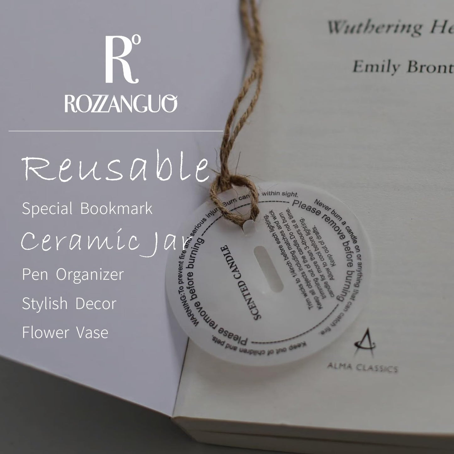 Rozzanguo Luxury Marble Jar Scented Candle | Women Men | Non Toxic 100% Natural Coconut & Soy Wax Blend Cotton Wick | Hand Poured Highly Scented Long Lasting (Amber & Bergamot, 7 Ounces)
