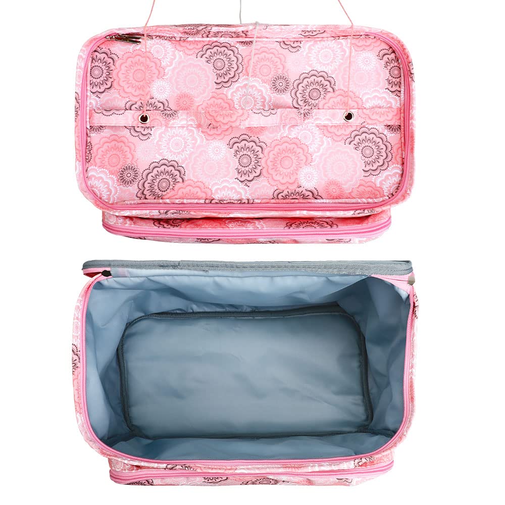 Looen Crochet Bag, Yarn Storage Organizer Tangle Free with 3 Grommets, Knitting Bag and Totes Organizer Large Craft Supplies for unfinished projects (Pink)