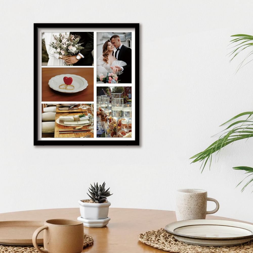 HUICAPTYI 5-Opening 4x6 Collage Picture Frame, Multi-Photo Frame Wall Decor or Tabletop, Solid Wood Family Photos Display for Home Office Classroom(Black)