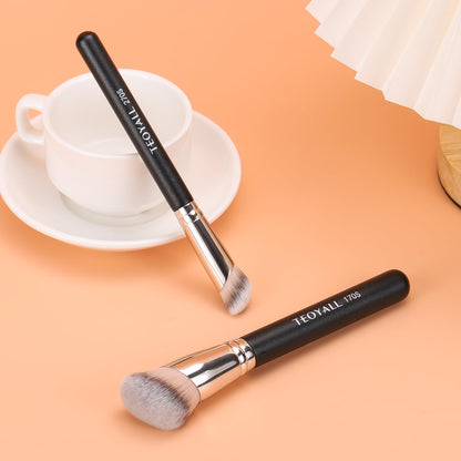 TEOYALL Foundation Contour Conceal Brush Set, 3PCS Angled Synthetic Kabuki Brush for Blending Setting Buffing with Liquid, Cream and Powder Cosmetic (170S/270S/370S)