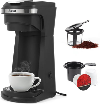 2 1 (6-14Oz), 800W in Single Serve Kcup Coffee Maker Fast Brew, Compact Design with Reusable Filter, One-Button Auto