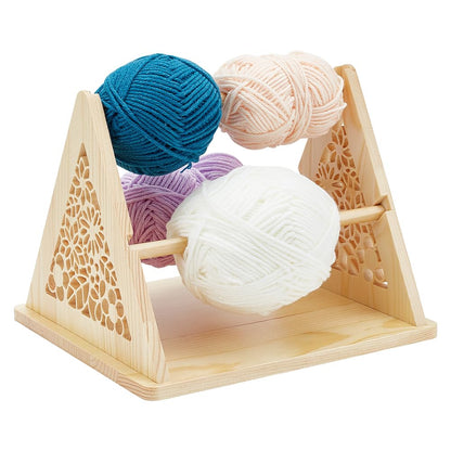 PH PandaHall Wood Yarn Holder Portable 3-Revolving Yarn Holder Dispenser Hollow Pattern Triangle Crochet Knitting Holders Crochet Yarns Storage Rack for Knitting Crocheting Handmade Gift, Light Brown