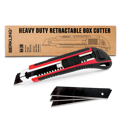 Berkling 18mm Retractable Utility Knife with 4x SK2H Snap Off Black Spare Blades (18mm 1 PACK)