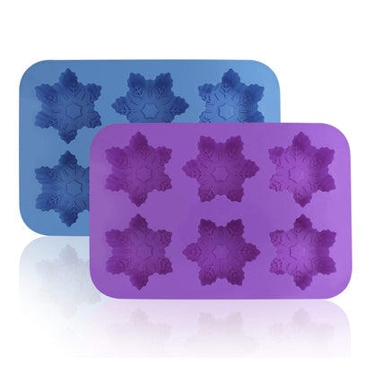 Silicone Snowflake Molds, FineGood 2 Pack Cake Pans Cookie Trays Handmade Soap Making Moulds, Also for Chocolate Pudding Jelly Muffin Cups Kitchen Baking Decoration, 6-Cavity - Blue, Purple