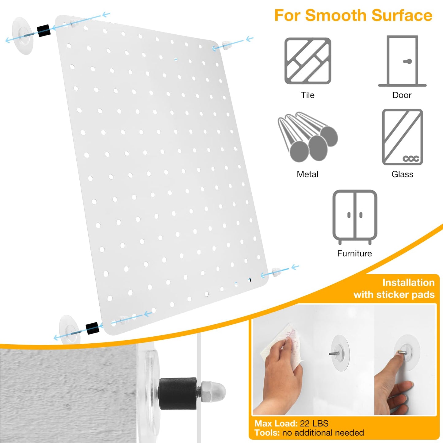 G.CORE Steel Pegboard and Hooks - 44pcs Peg Board Panels Organizer 1/4" Holes 14"x10" with J L Hooks - Kitchen Bathroom Craft Office Garage Tool Display Organization Drill/Adhesive Mounting (White)