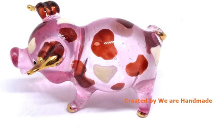 Handmade Mini 2" Blown Glass Pig Figurine, Pink with 22K Gold Accents, Unique Gift Ideas and Decor No.2