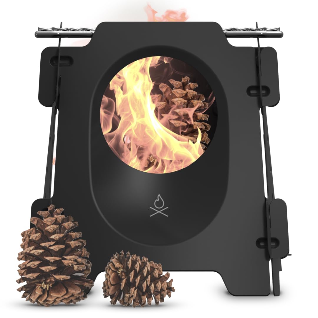 überleben Stöker Wood Burning Camp Stove - Stainless Steel Portable Stove for Camping, Backpacking, & Hiking - 18oz Folding Camping Stove - Small Wood Stove Camping Essentials (Carbon Black)