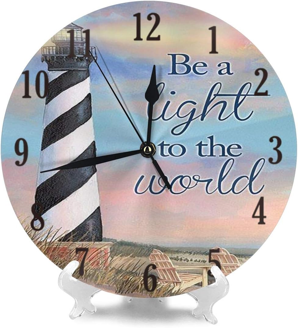 KiuLoam Summer Coastal Lighthouse Round Wall Clock, Silent Non-Ticking, Battery Operated, Easy to Read Decorative Art