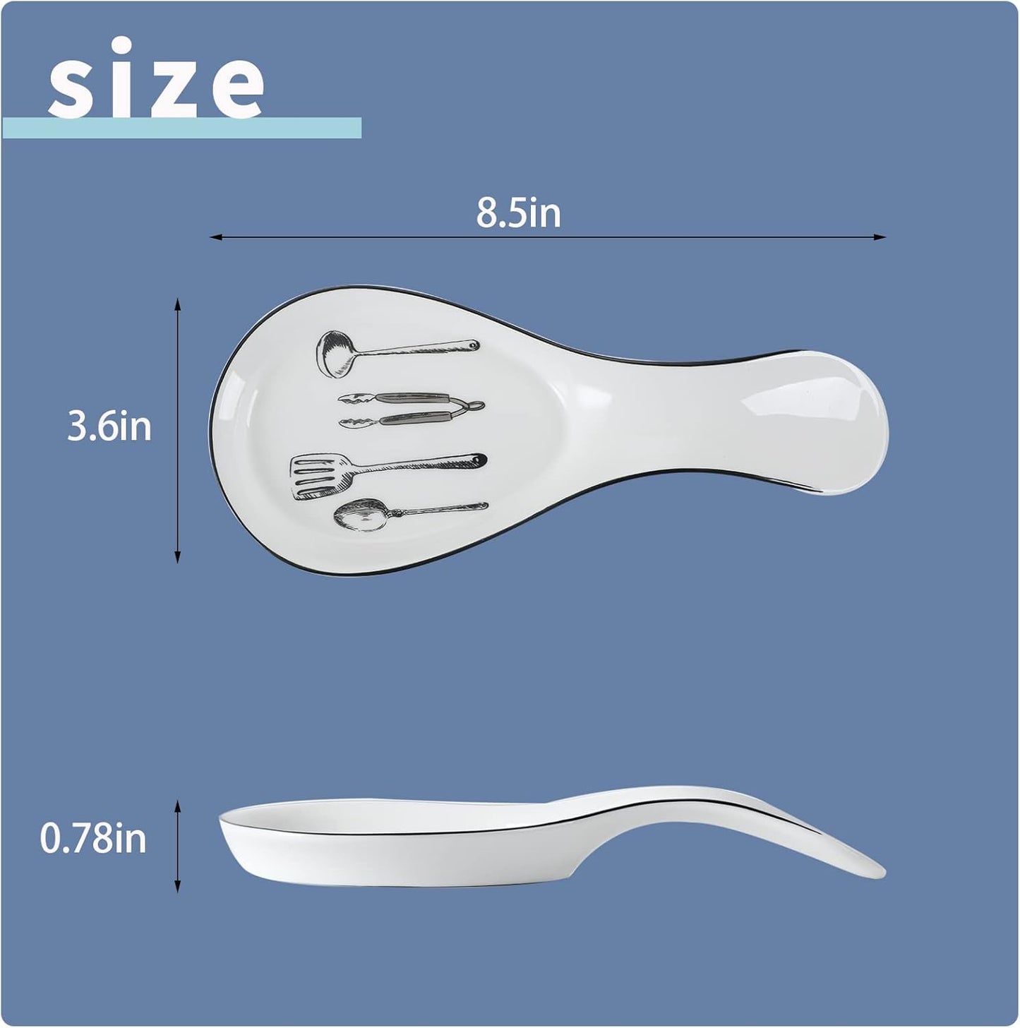 Large Porcelain Spoon Rest, Utensil Holder for Kitchen Counter, Stove Top, Dishwasher Safe, White Color