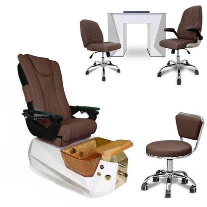 Galaxy Professional Nail Salon Furniture Set – Luxury Pedicure Spa Chair, Manicure Table & Technician Stools (Chocolate Set, Grey Table)