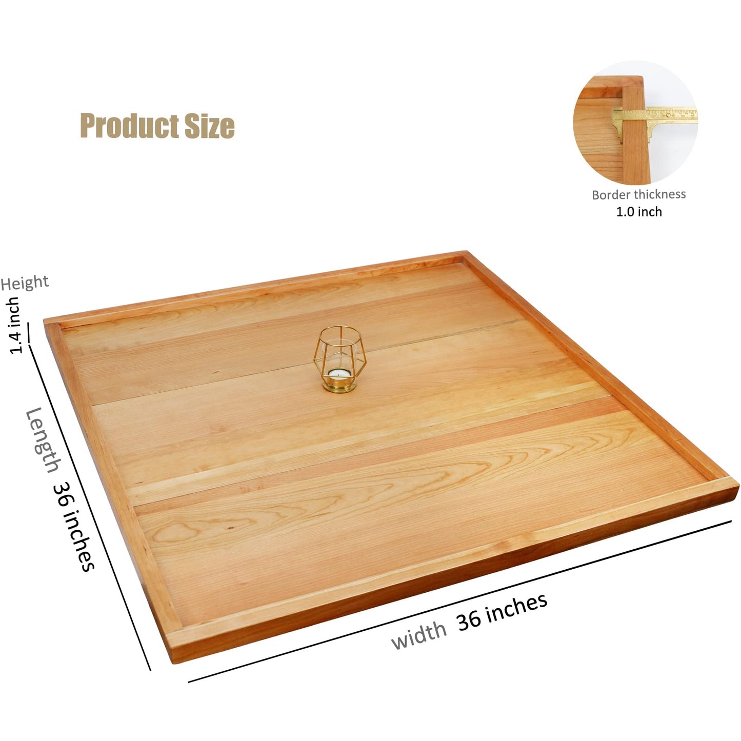 MAGIGO 36 x 36 Inches Extra Large Square Cherry Wood Ottoman Tray with Handles, Serve Tea, Coffee Classic 3 Feet Wooden Decorative Serving Tray