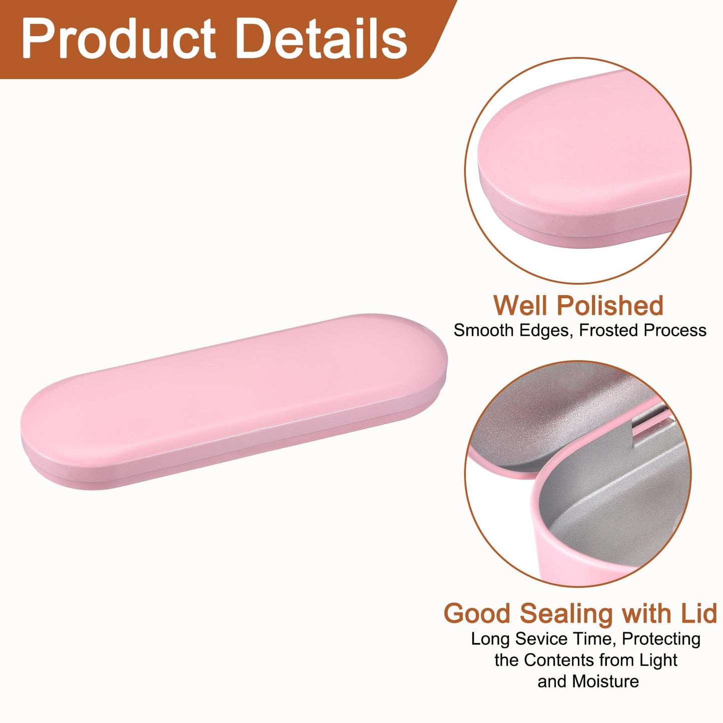 uxcell 4 Pcs Metal Tin Box Container, 6.9x2.4x0.7 Inch Oval Empty Hinged Lid Box Mini Portable Storage Containers for Candy Drawing Pin Crafts, Pink