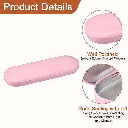 uxcell 4 Pcs Metal Tin Box Container, 6.9x2.4x0.7 Inch Oval Empty Hinged Lid Box Mini Portable Storage Containers for Candy Drawing Pin Crafts, Pink