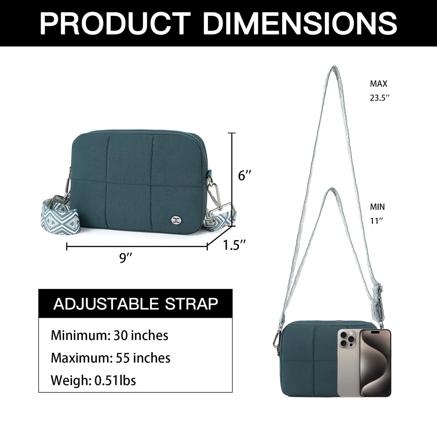 Telena Crossbody Bags for Women Cross Body Purse with Guitar Strap Lightweight Puffer Shoulder Bag for Travel