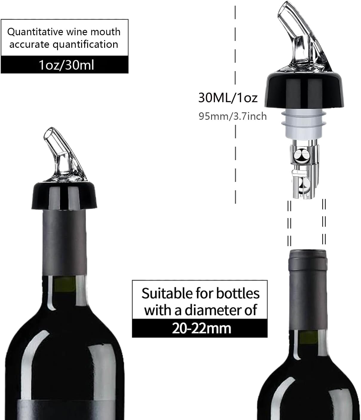 '-1 oz 30 mL) Set 6,Pour Automatic Measured Bottle Pourer (about of Spouts for Liquor Bottles with Dust Caps,Measure
