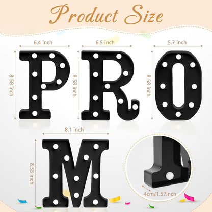 Prom Decorations 2026, 4 Pcs LED 3D Extra Large Light Up Letter Signs, Marquee Light Letters for 2026 Graduation & Prom Party Supplies(Black)