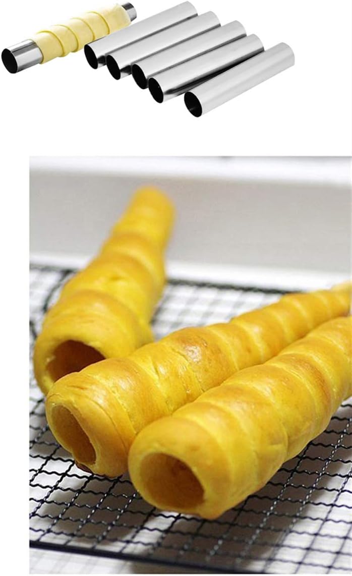 Screw Croissant Molds, VolksRose 12 PCS Non-stick Stainless Steel Waffle Cone Roll Pastry Cream Horn Forms