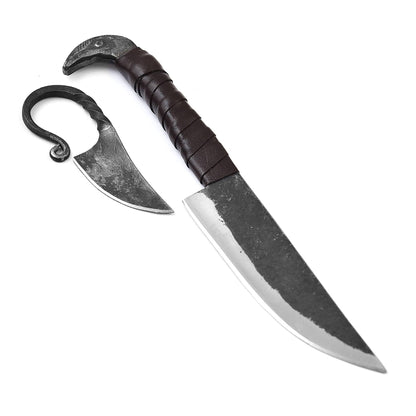 LEONA CRAFT® Viking Knife Set 10” Hand-Forged Carbon Steel Norse Knife with Leather Sheath – Outdoor Camping Hunting Carving Utility Knife, Celtic Design Survival & Hiking Cutting Tool
