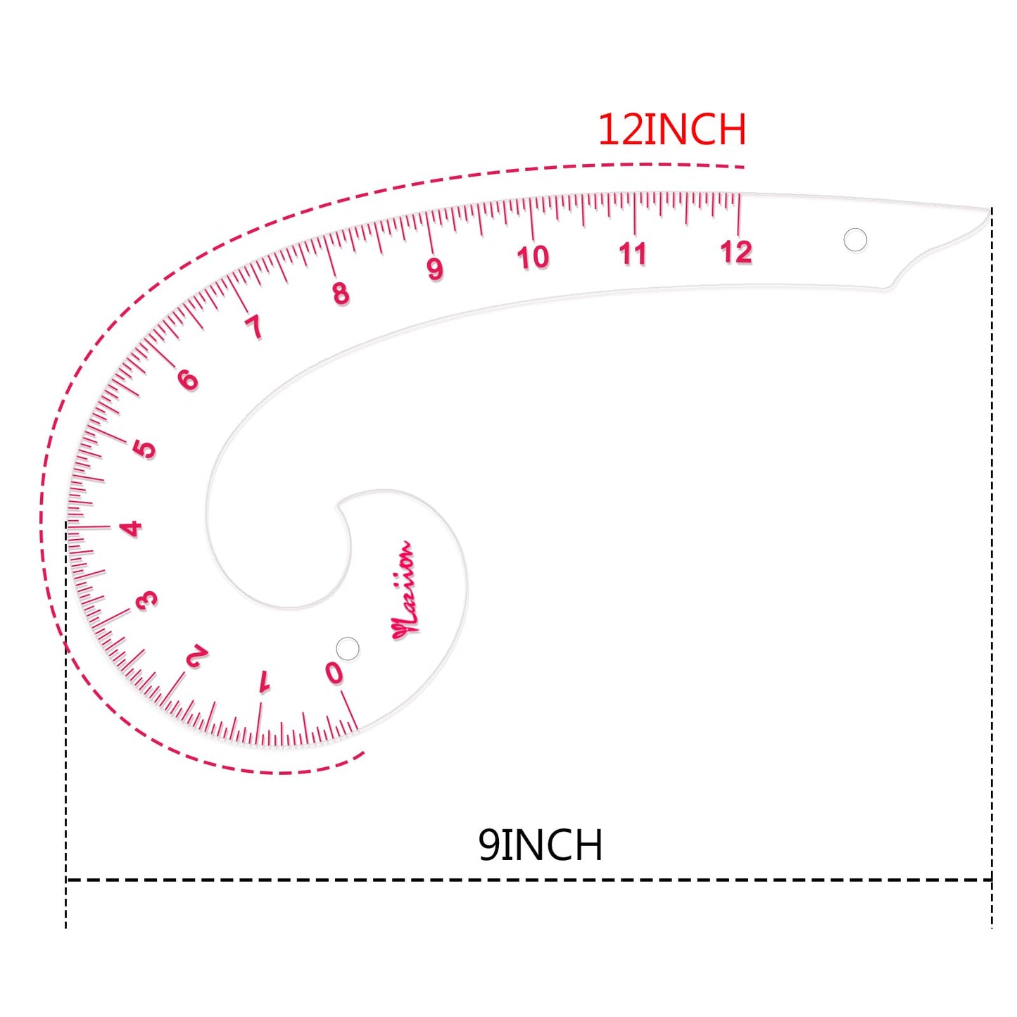 YLaziion 12inch 3mm Acrylic French Curve Ruler for Pattern Making- Clear Comma Shape Pattern Drafting Tool with Enlarged Scales | Non-Yellowing, Vary Form Curve for Sewing & Fashion Design & Quilting