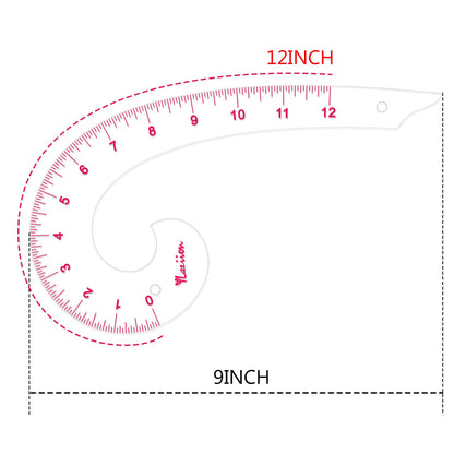 YLaziion 12inch 3mm Acrylic French Curve Ruler for Pattern Making- Clear Comma Shape Pattern Drafting Tool with Enlarged Scales | Non-Yellowing, Vary Form Curve for Sewing & Fashion Design & Quilting