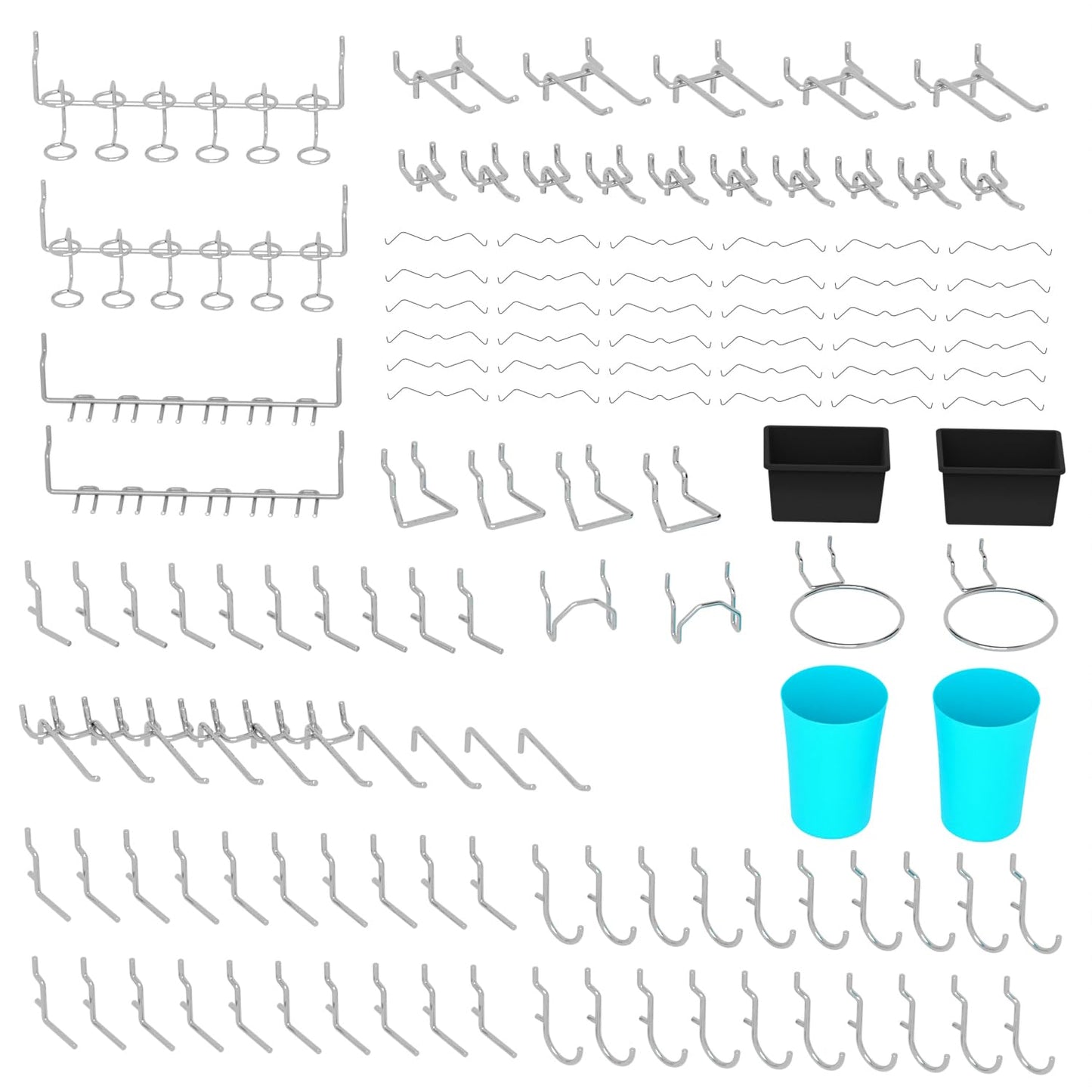 HUZJIEHUI 157 PCS Extra Thick Pegboard Hook Set, Metal Pegboard Accessory Organizer with Storage Bins and Peg Locks, Fits 1/4 Inch Pegboard Only, Ideal for Tools, Garage and Workshop Storage(Silver)