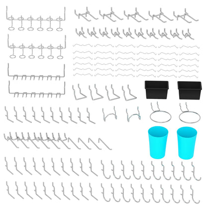 HUZJIEHUI 157 PCS Extra Thick Pegboard Hook Set, Metal Pegboard Accessory Organizer with Storage Bins and Peg Locks, Fits 1/4 Inch Pegboard Only, Ideal for Tools, Garage and Workshop Storage(Silver)