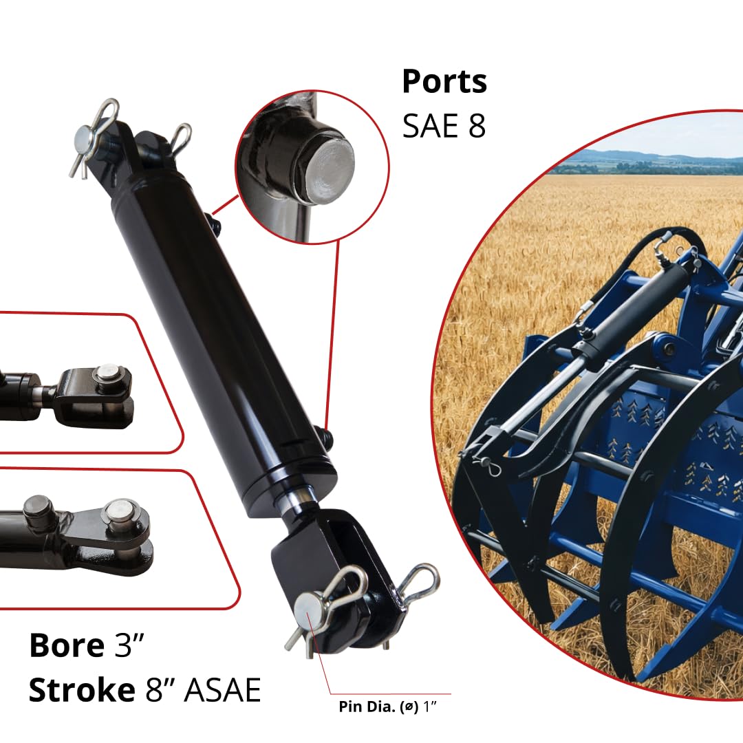 Magister Hydraulics Double Acting Hydraulic Cylinder - AG Clevis Hydraulic Cylinder 2500 PSI tie-Rod Alternative 3.5" bore 8" Stroke (3.5x8 ASAE)