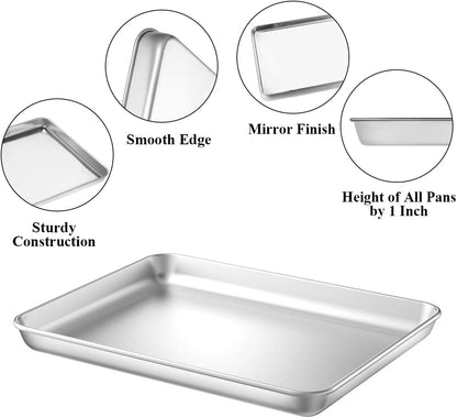 Wildone Baking Sheet Set - Stainless Steel Cookie Sheet with Cooling Racks | 2 Pans + 2 Racks, 12 x 10 x 1 Inch, Non-Toxic & Easy to Clean