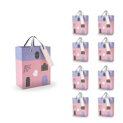 Cheerland Clearance Halloween Party Favor Paper Bags Pastel Pink Purple Hunted House Ghost Halloween Bags Trick or Treat Bag for Spooky Birthday Baby Shower Cosplay Christmas Bags Party Supplies