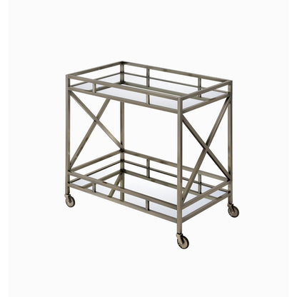 Kristensen Mirrored & Antique Gold Finish Serving Cart - Antique Gold - Serving Cart with Mirrored Top & Shelf - Elegant Finish