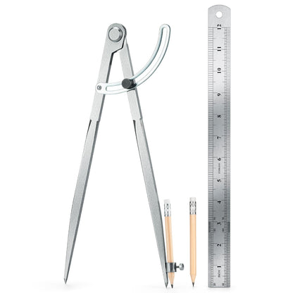 WORKLION Woodworking Compass Geometry Tool - Professional Locking Drafting Compass with Pencil Holder - 12 Inch Metal Geometry Compass for Drawing Circles and Geometry.