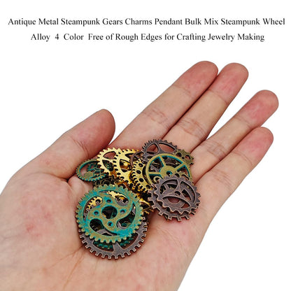 Antique Metal Steampunk Gears Charms Pendant Bulk Mix Steampunk Wheel Alloy Gear 200 Gram about 260 Pieces Different Size 4 Color Antique Metal Free of Rough Edges for Crafting Jewelry Making