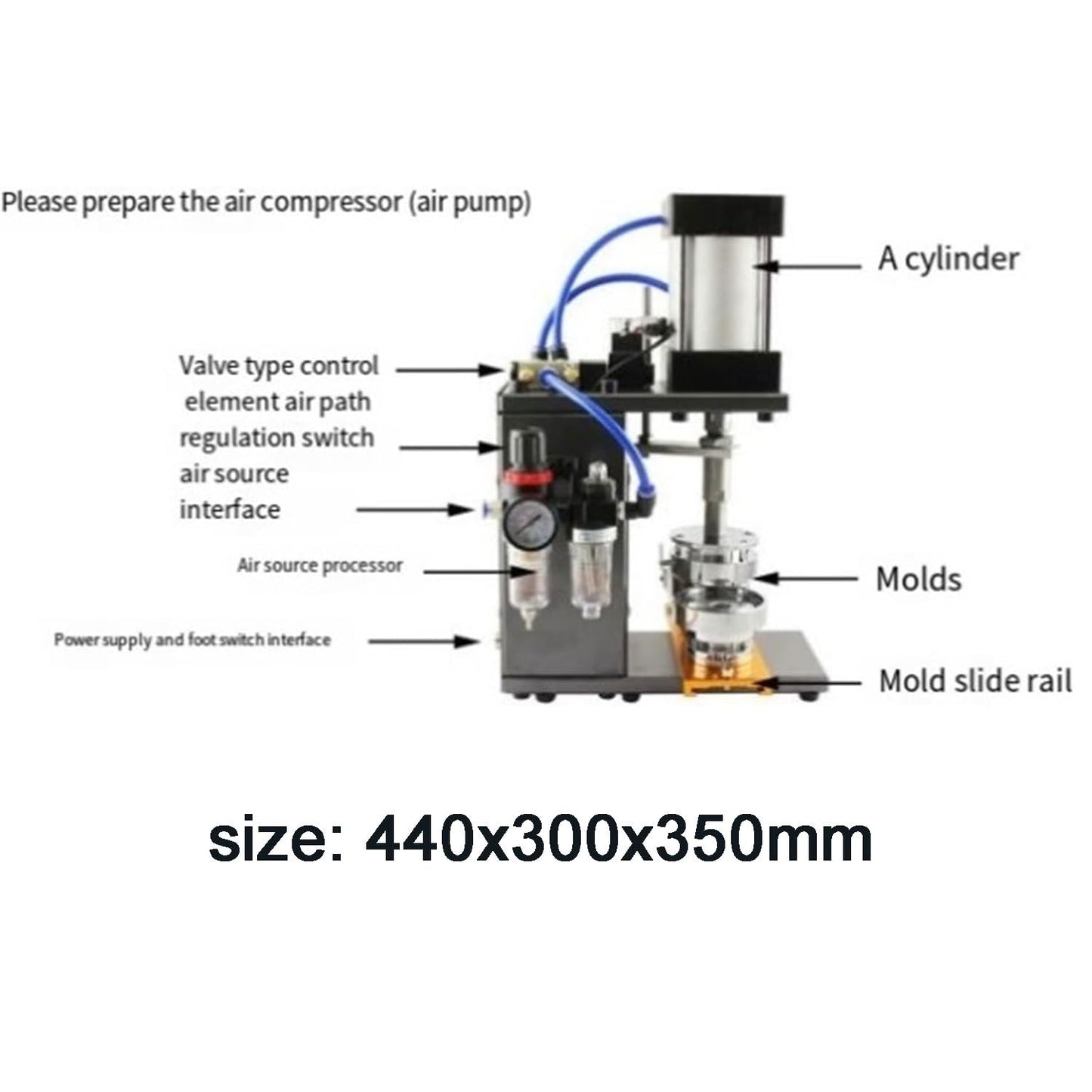 Pneumatic Round Badge Maker, 500PCS/H Tinplate Badge Punch Press Kit, Replaceable Mold, Pin Button Press Making Machine, Soft Magnetic Refrigerator Magnet Making Supplies, for Keychain, Bottle Opener