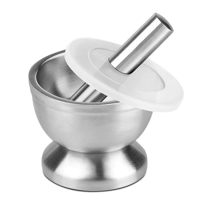 Flexzion Brushed Stainless Steel Mortar and Pestle, 4-Inch Muddler and Bowl for Spice and Herbs