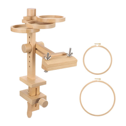 PATIKIL Embroidery Hoop Stand, Adjustable Beech Wood Cross Stitch Stand Holder with Built-in Storage Tray for DIY Art Craft, Sewing, Needlework Projects, with 6" & 8" Embroidery Hoop