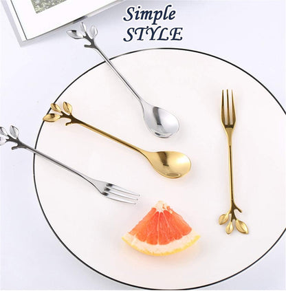Appetizer Cake Fruit Forks Set of 8, Gold Leaf Cocktail Picks for Wedding Party and Kitchen Use