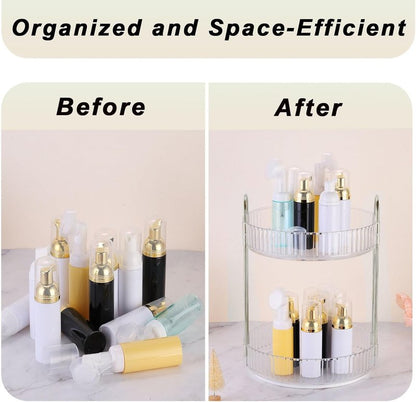 360 Rotating Makeup Organizer and Storage for Vanity Countertop 2 Tiers, High Capacity Cosmetic Skincare Perfume Organizers for Dresser Bathroom Lazy Susan