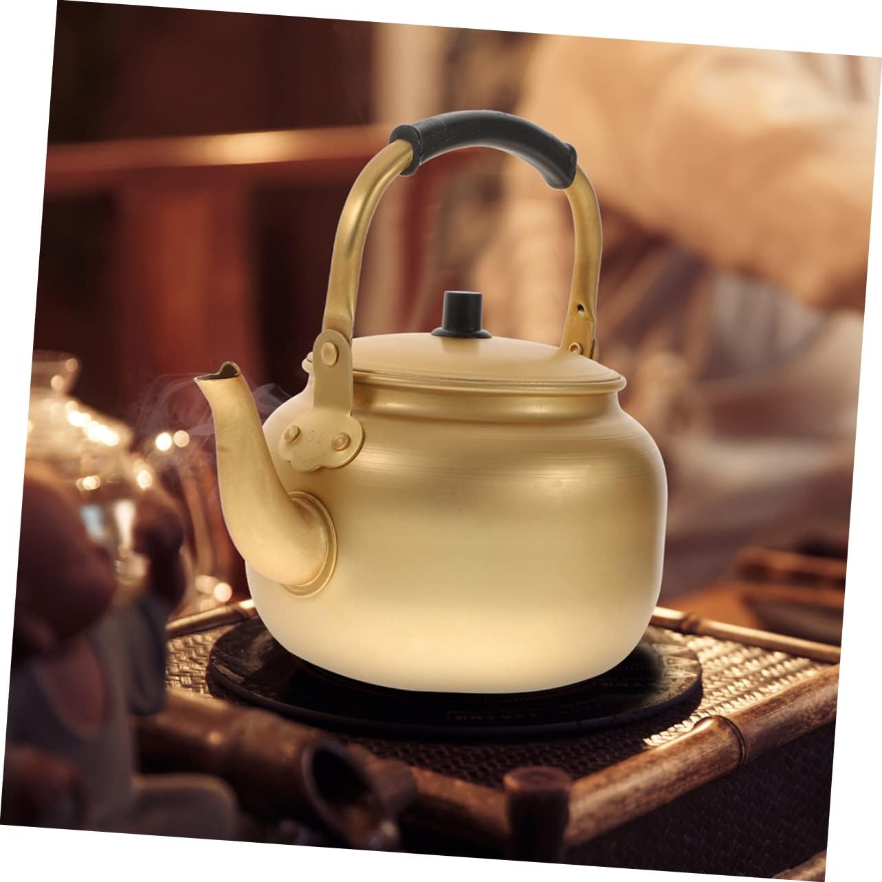 Vintage Aluminum Tea Kettle, Metal Stovetop Kettle, Korean Rice Wine Jug, Golden Tea Kettle