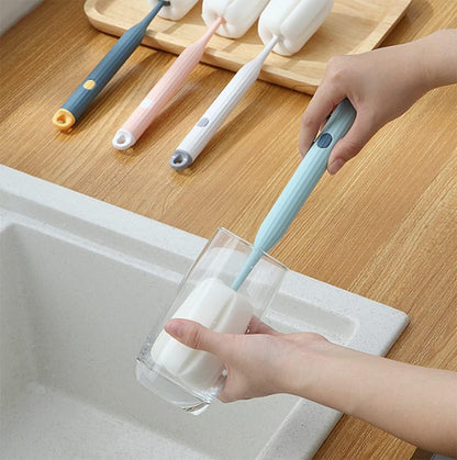 AKOAK Sponge Cleaning Brush 1 Pack, Plastic Handle Baby Bottle Brush, 360 Degree Rotation, Light Blue Household