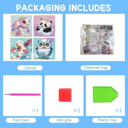 PERFECTSIGHT Cute 5D Diamond Art Kits, Kawaii DIY Painting Art for Adults Teen, 4 Pack Diamond Arts and Crafts Sets, Big Gem Full Drill Diamond Dots for Women (Animal)