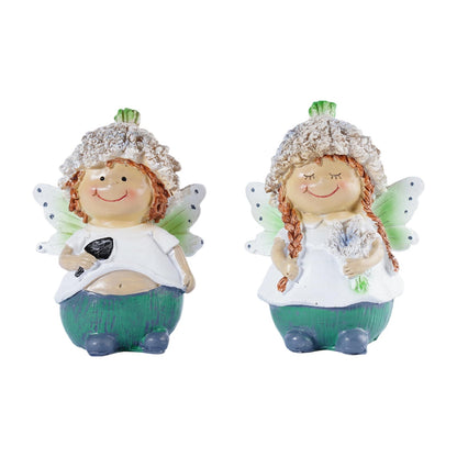 Brizoria Fairy Garden Accessories Set of 2 Whimsical Male and Female Fairy Figurines Hand Painted Resin Miniature Garden Decor for Outdoor Patio Porch Shelf Tabletop Display